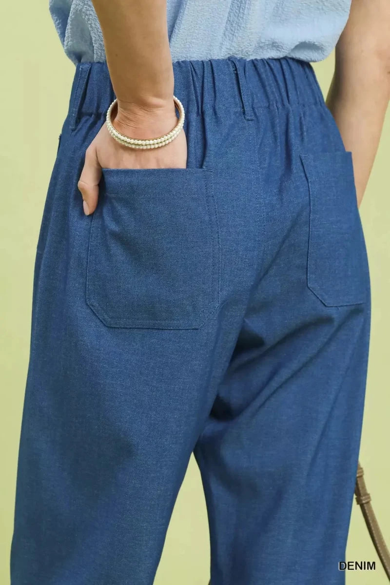 Umgee Denim Wide Leg Crop Pants with Front Pockets