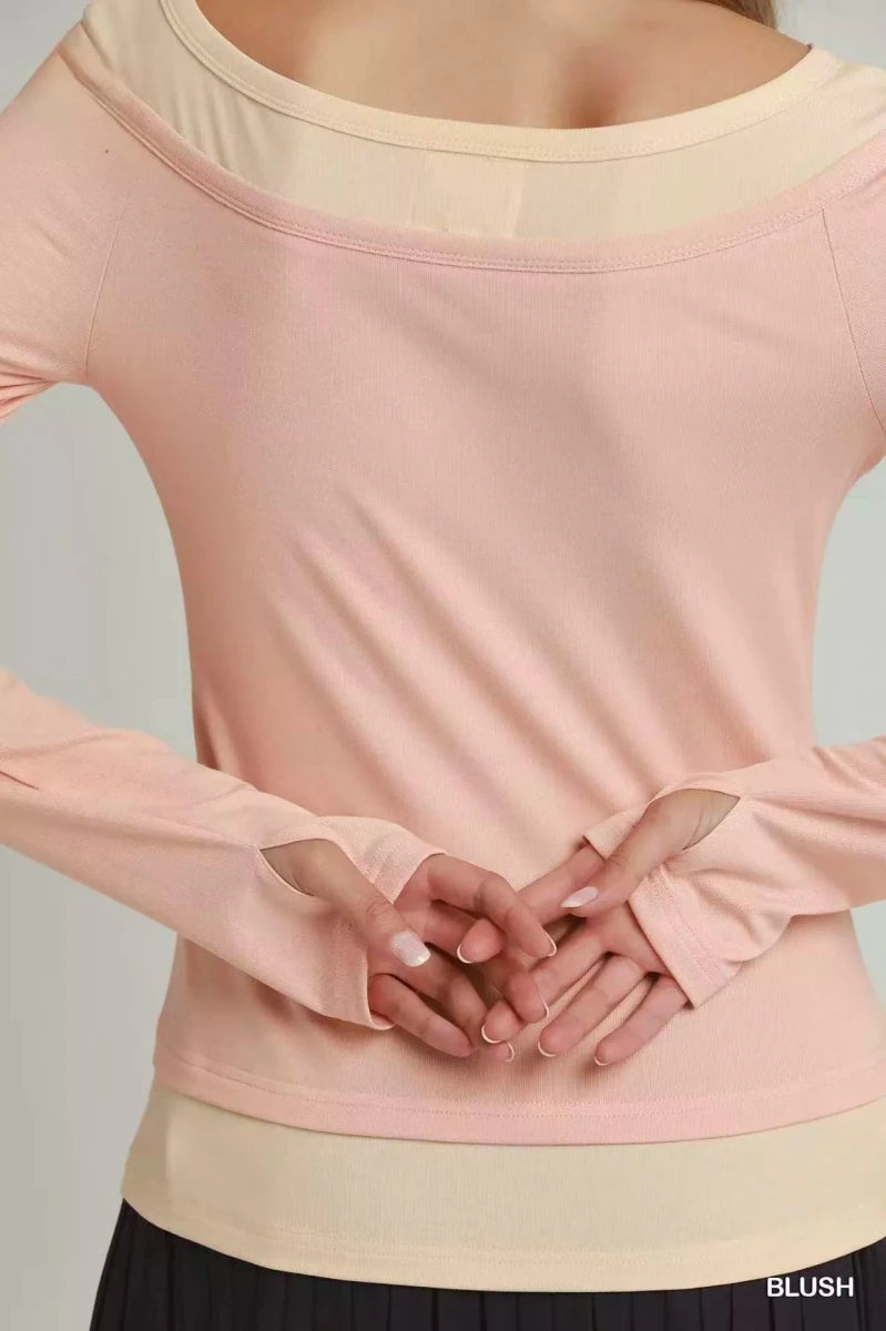 Umgee Layered Twofer Long Sleeve Top