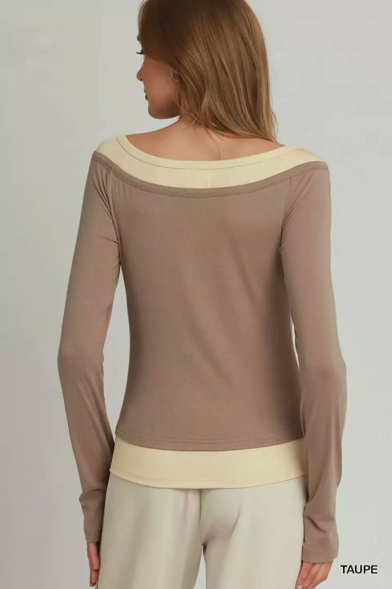 Umgee Layered Twofer Long Sleeve Top
