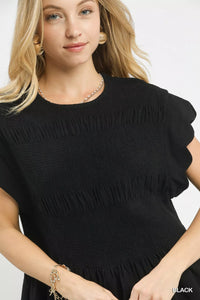 Umgee Linen Blend Smocked Peplum Blouse