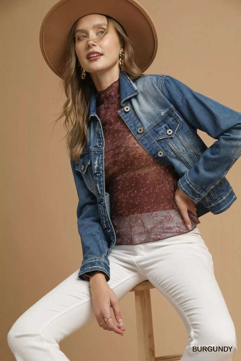 Umgee Nylon Lace Mesh Long Sleeve Top