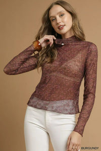 Umgee Nylon Lace Mesh Long Sleeve Top
