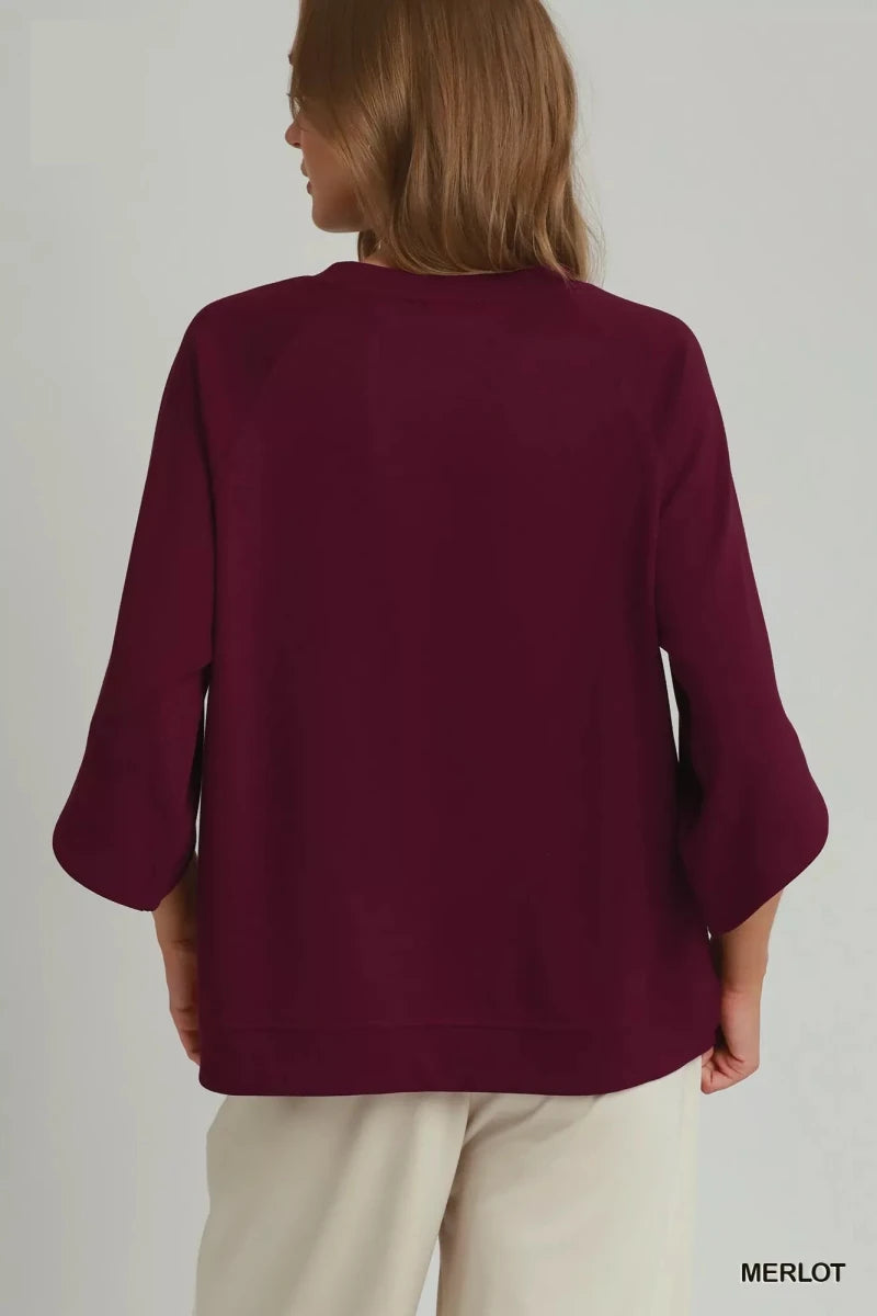 Umgee Round Hem Raglan Sleeve Top