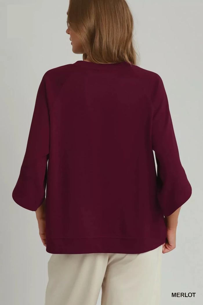 Umgee Round Hem Raglan Sleeve Top