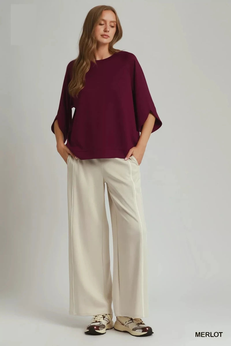 Umgee Round Hem Raglan Sleeve Top