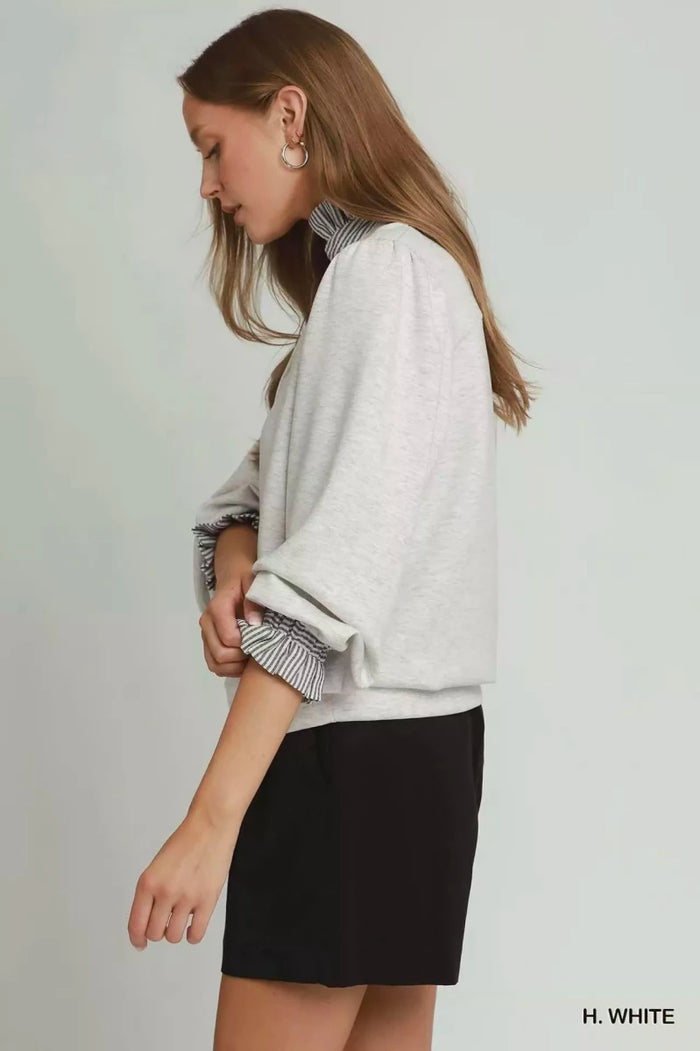 Umgee Stripe Ruffle Neck Long Sleeve Top