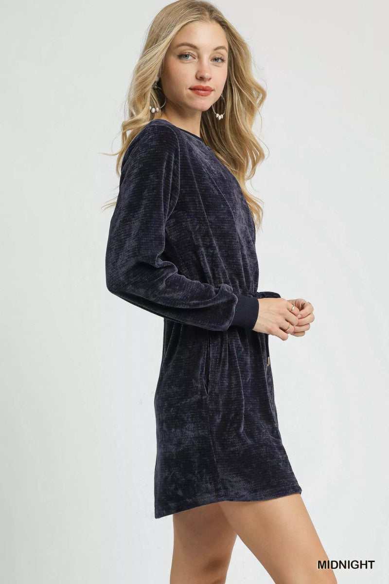 Umgee Velour Drawstring Mini Dress