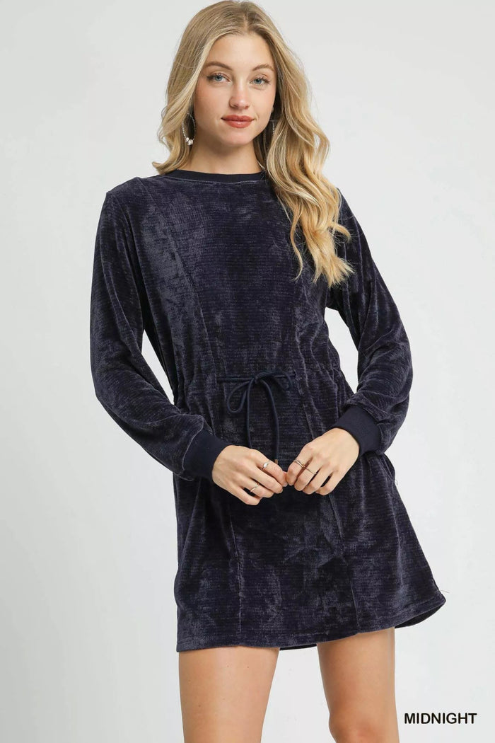 Umgee Velour Drawstring Mini Dress