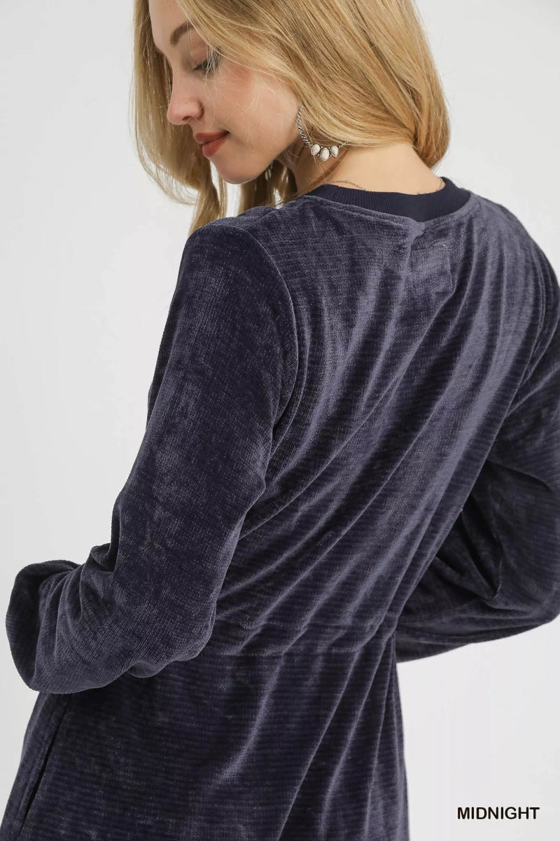 Umgee Velour Drawstring Mini Dress