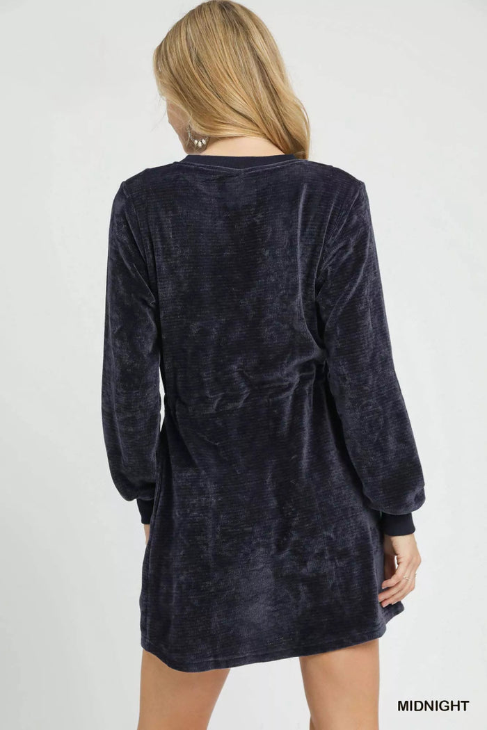 Umgee Velour Drawstring Mini Dress