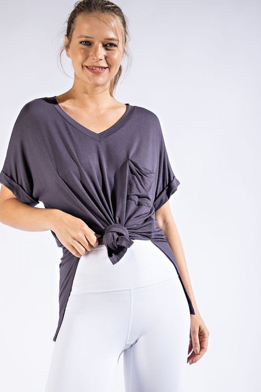 V Neck Basic High - Low Hem Top