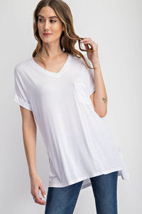 V Neck Basic High - Low Hem Top