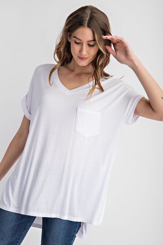 V Neck Basic High - Low Hem Top