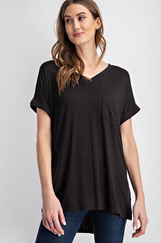 V Neck Basic High - Low Hem Top