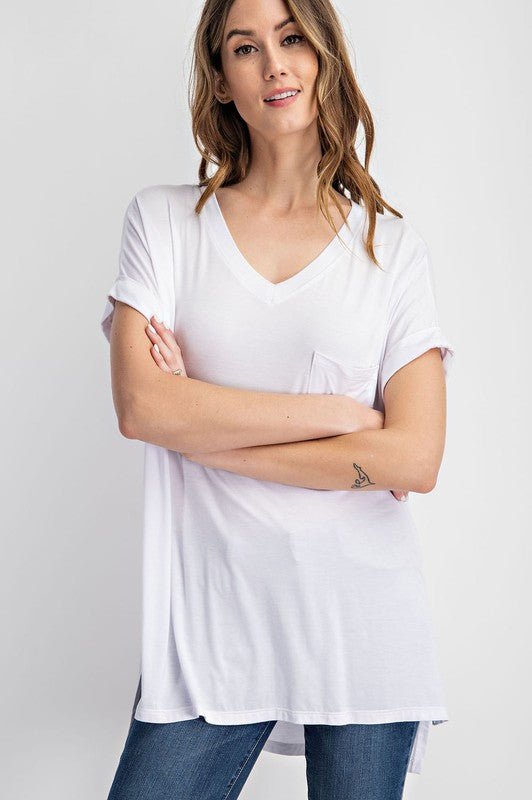 V Neck Basic High - Low Hem Top