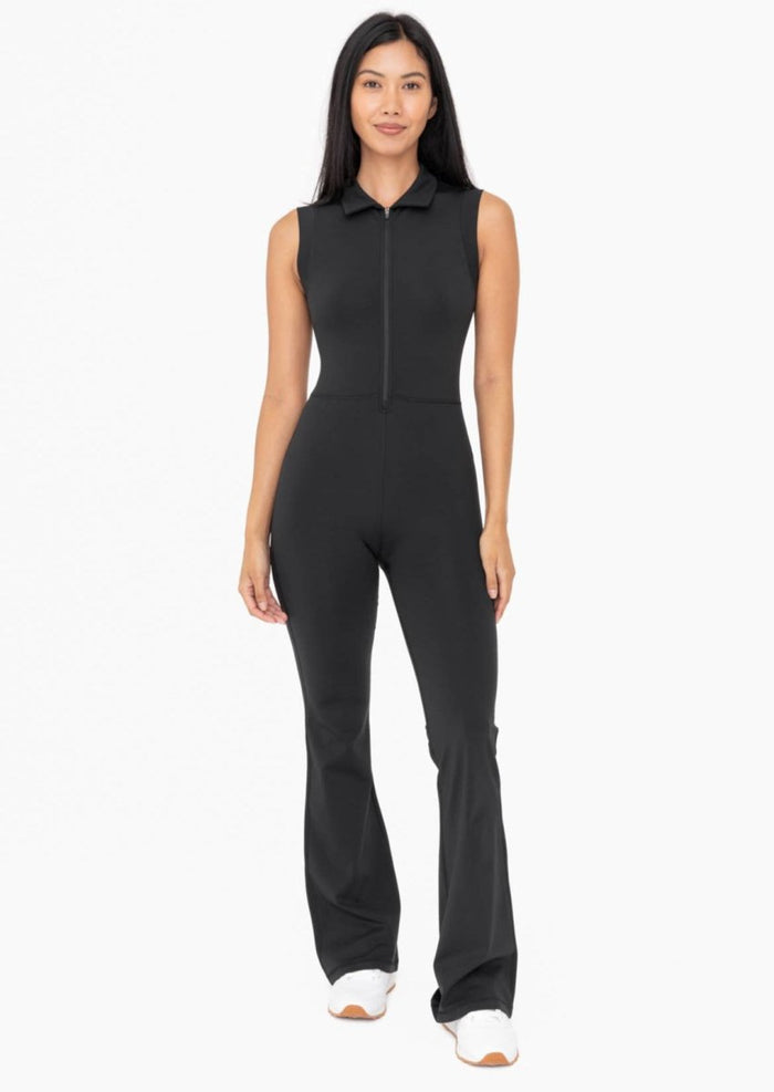 Venice Half Zip Flared Jumpsuit In Black