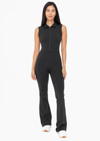 Venice Half Zip Flared Jumpsuit In Black - Minnie's Treasure Boutique