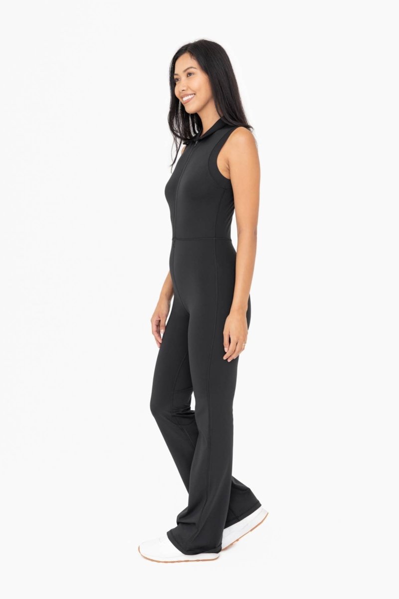 Venice Half Zip Flared Jumpsuit In Black