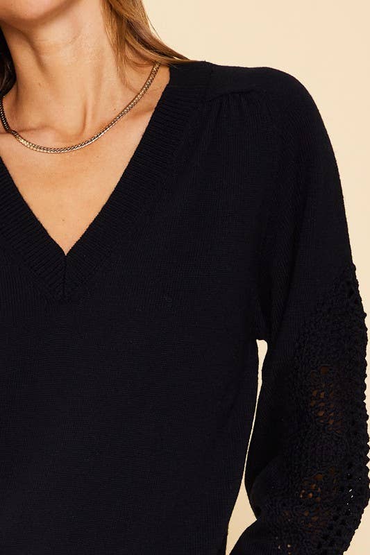 Verna Crochet Detail Sweater - Black
