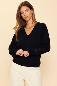 Verna Crochet Detail Sweater - Black