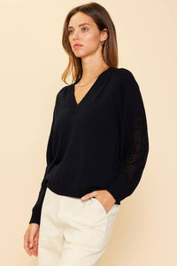 Verna Crochet Detail Sweater - Black
