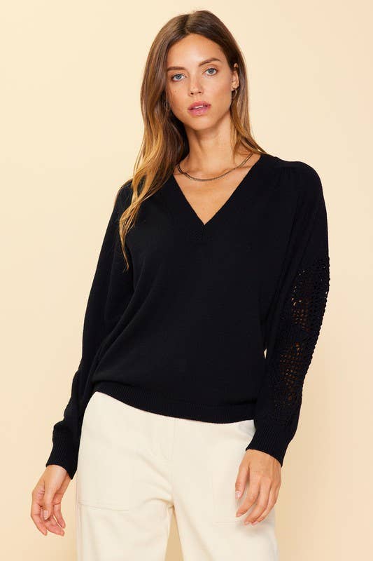 Verna Crochet Detail Sweater - Black