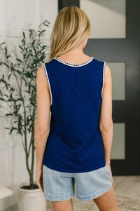 Whisper Trim Detailed V - Neck Tank in Navy