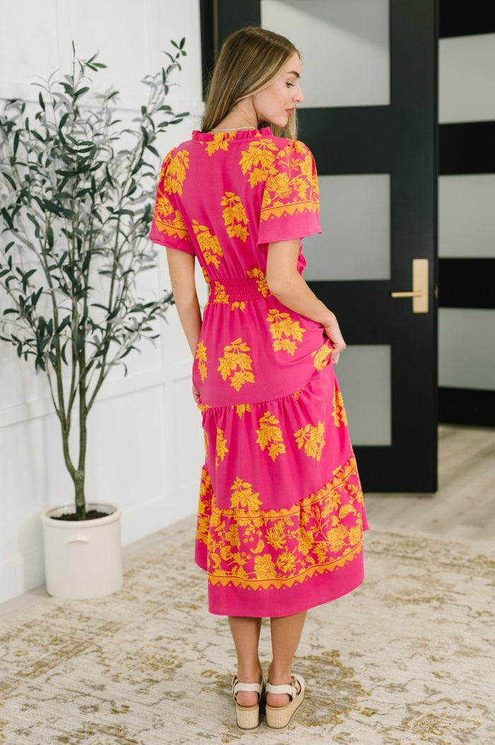 Whispering Willow V - Neck Dress in Fuchsia