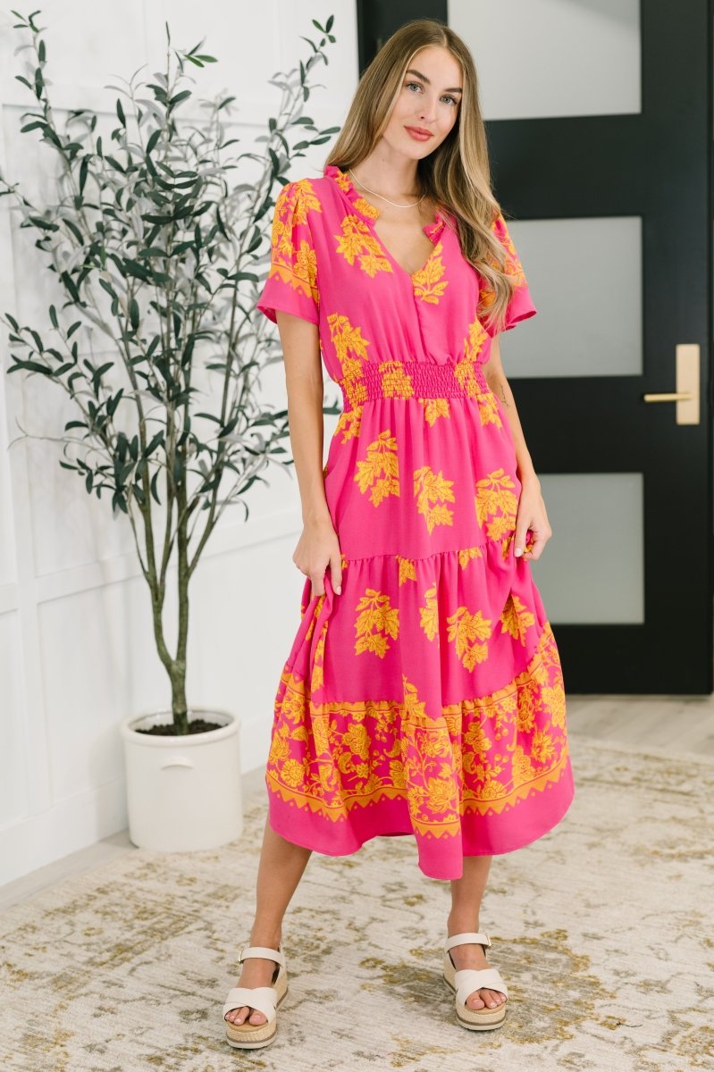 Whispering Willow V - Neck Dress in Fuchsia