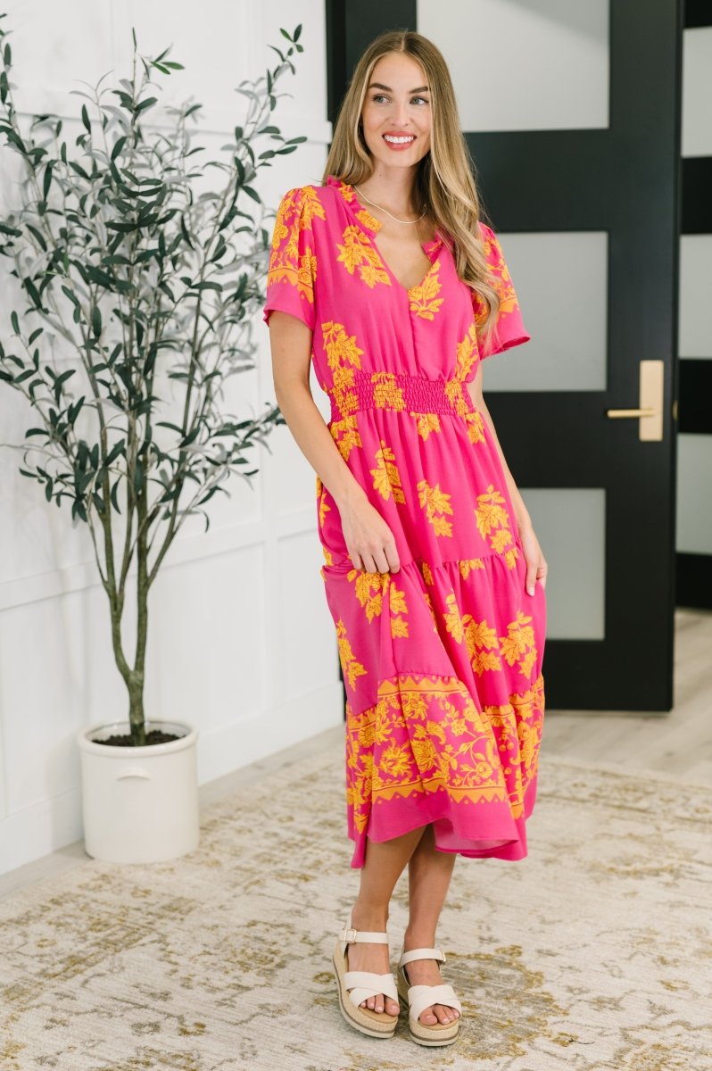 Whispering Willow V - Neck Dress in Fuchsia