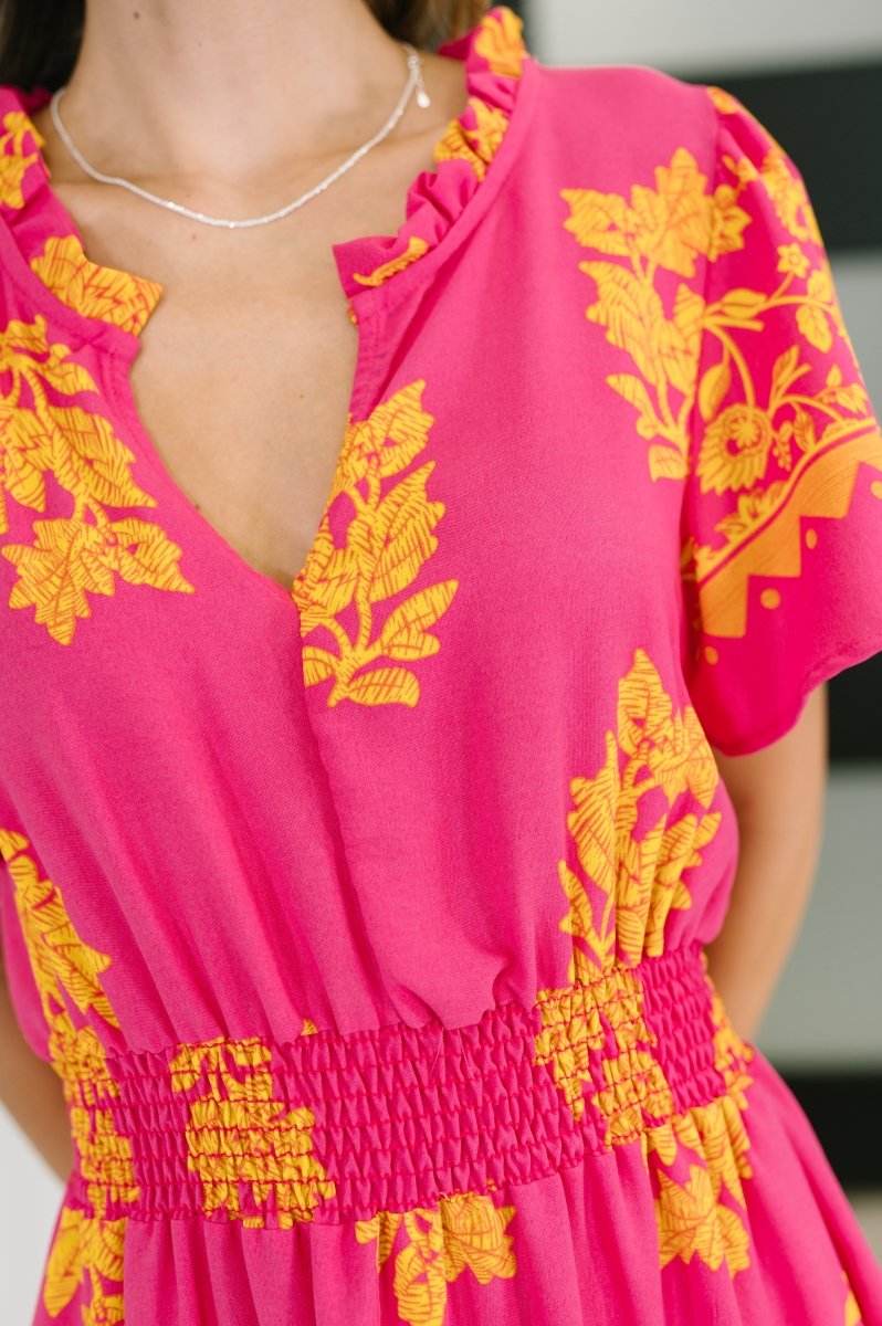Whispering Willow V - Neck Dress in Fuchsia