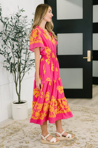 Whispering Willow V - Neck Dress in Fuchsia
