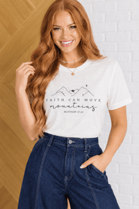 White Graphic Tee - Faith Can Move Mountains