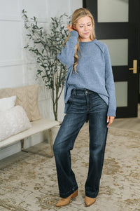Words Of Wisdom Raglan Sleeve Sweater in Dusty Blue