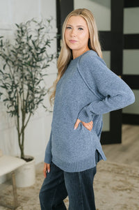 Words Of Wisdom Raglan Sleeve Sweater in Dusty Blue