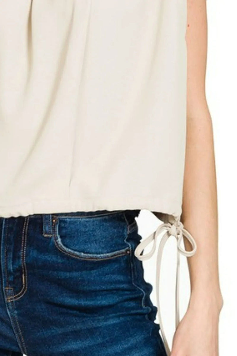 Woven Drawstring Tie Side Sleeveless Top - Minnie's Treasure Boutique