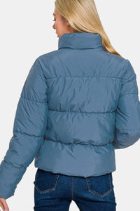 Zip Up Turtleneck Puffer Jacket with Pockets