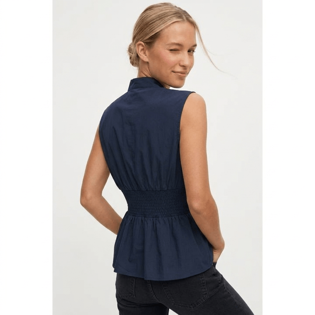 Zipped and Smocked Sleeveless Top in Two Colors