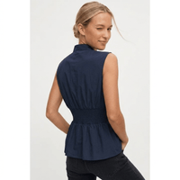 Zipped and Smocked Sleeveless Top in Two Colors