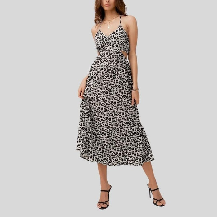 Leopard Print Cut - Out Deep V Maxi Dress - Minnie's Treasure Boutique