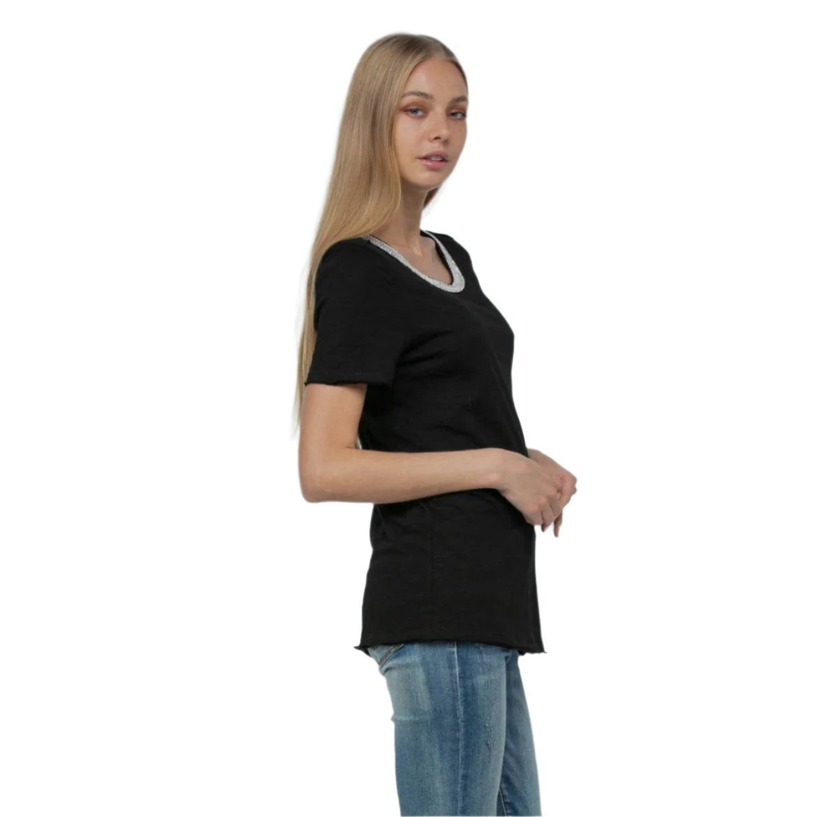 Bling It Black Studded Neck Detail Top