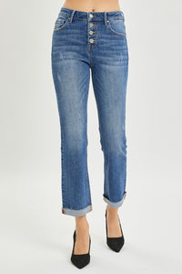 Button Fly Cropped Bootcut Jeans