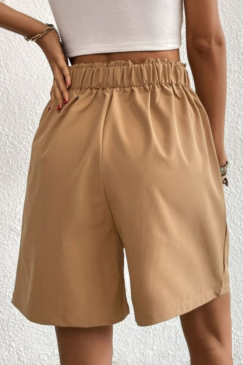 Buttoned Elastic Waist Pleated Detail Shorts-Minnie's Treasure Boutique