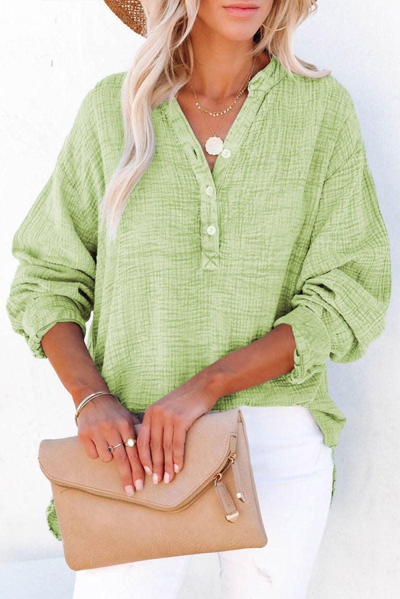 Buttoned Long Sleeve Blouse-Minnie's Treasure Boutique