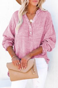 Buttoned Long Sleeve Blouse-Minnie's Treasure Boutique
