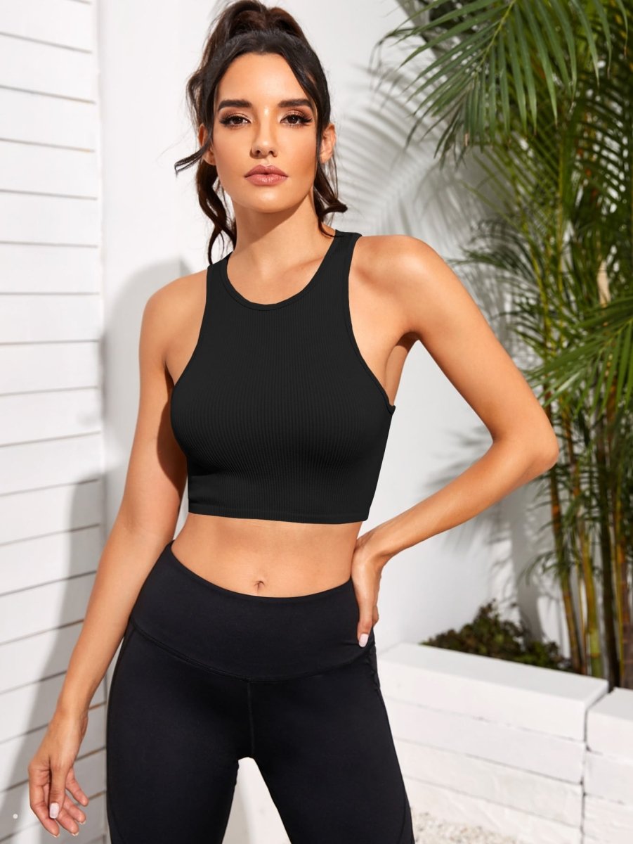 Cropped Round Neck Sports Tank Top-Minnie's Treasure Boutique