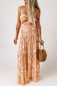 Dani Floral Strapless Sweetheart Neck Cutout Dress-Minnie's Treasure Boutique