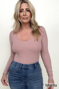 Fawnfit Ribbed Built-In Bra Long Sleeve Bodysuit-Minnie's Treasure Boutique
