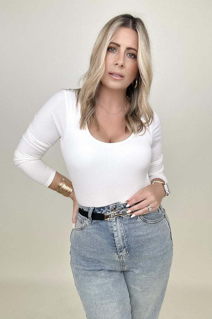 Fawnfit Ribbed Built-In Bra Long Sleeve Bodysuit-Minnie's Treasure Boutique