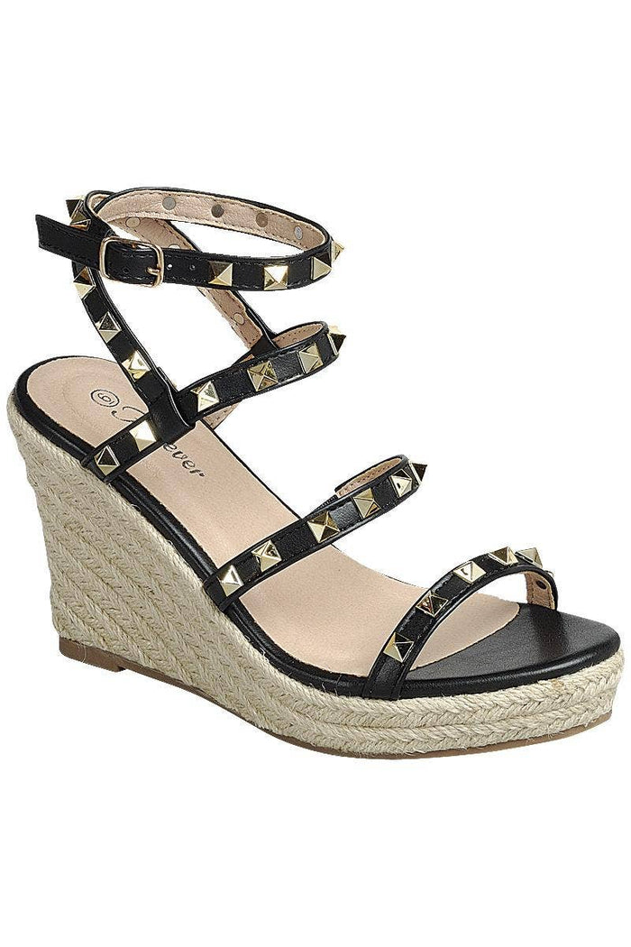 Black Studded Espadrille Wedge Sandals-Minnie's Treasure Boutique